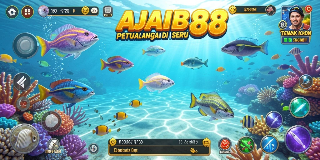 Screenshot AJAIB88 menampilkan momen menangkap ikan besar di bawah laut.