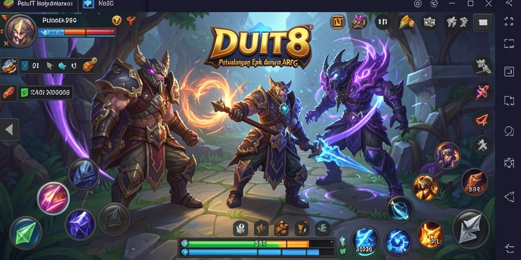 Screenshot gameplay menampilkan pertarungan seru di dunia DUIT8 ARPG.