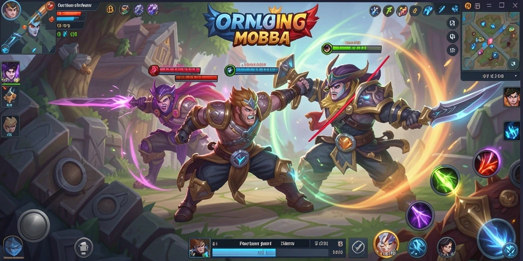 Gameplay seru OKJKT menampilkan aksi bertempur pahlawan MOBA.