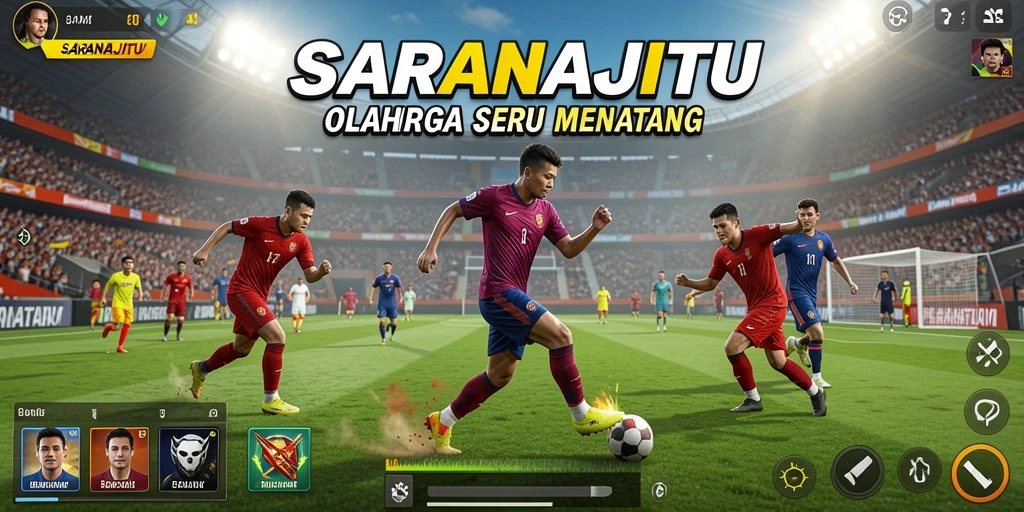 Tampilan gameplay SARANAJITU yang menampilkan aksi olahraga seru.