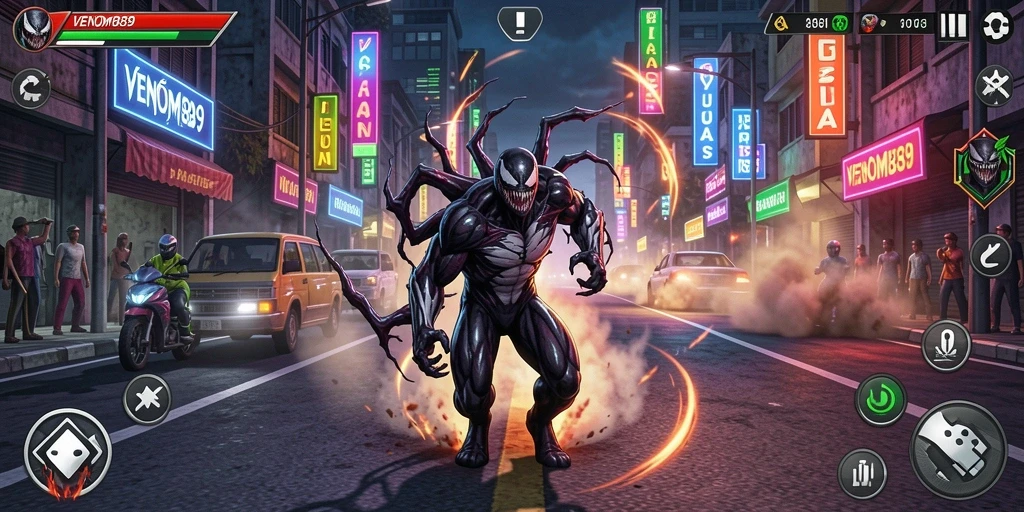 Tangkapan layar gameplay <strong>VENOM889</strong> yang menakjubkan pada lintasan balapan.